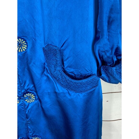 Vtg Silver Lake Duster Opera Coat Asian Style Satin Blue Size M - Picture 6 of 10